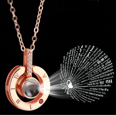 Rose Gold & Silver 100 languages I love you Projection Pendant Necklace Romantic Love Memory Wedding Necklace